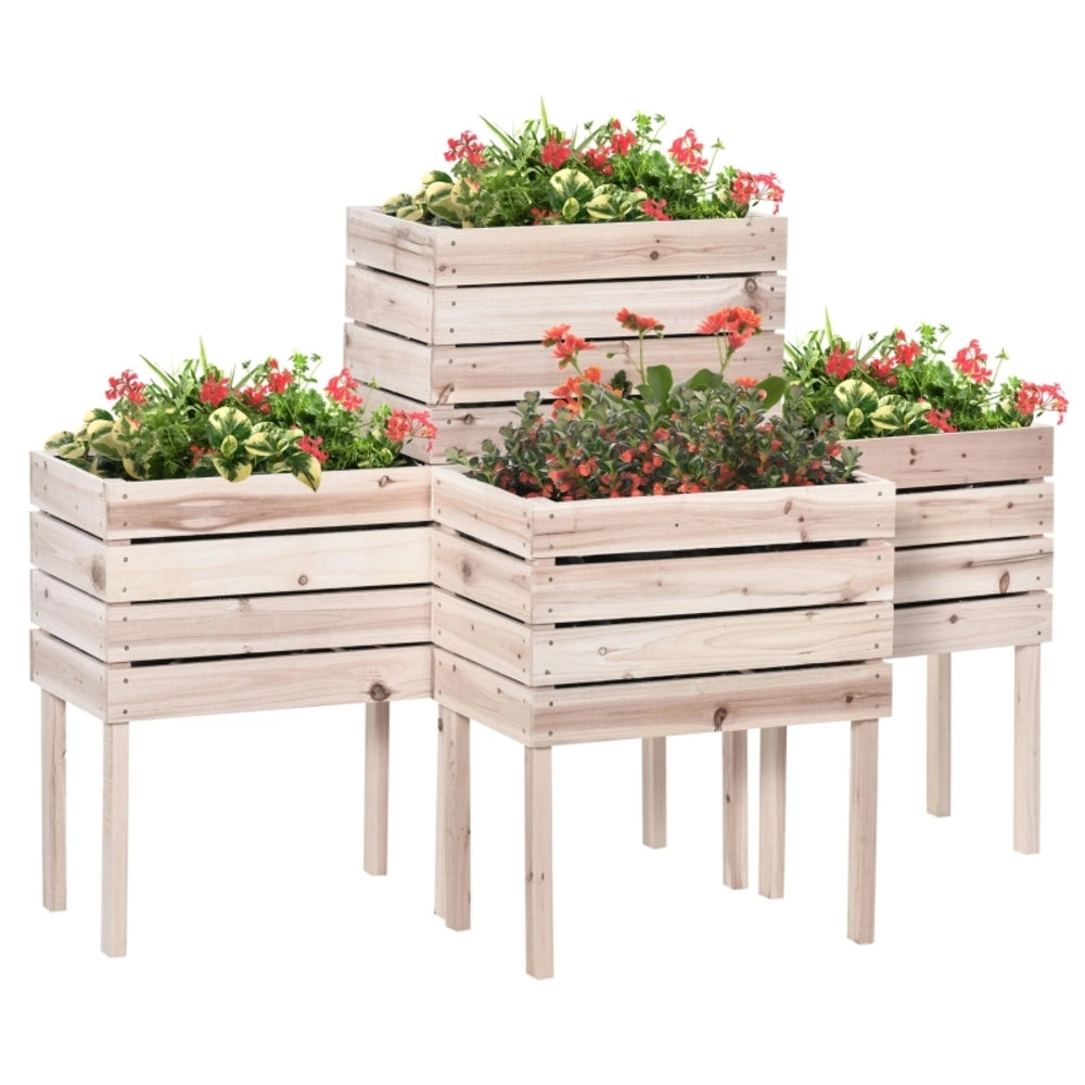Fioriera rialzata modulare in legno massello naturale, 4 elementi, 50 x 30 x 60 cm