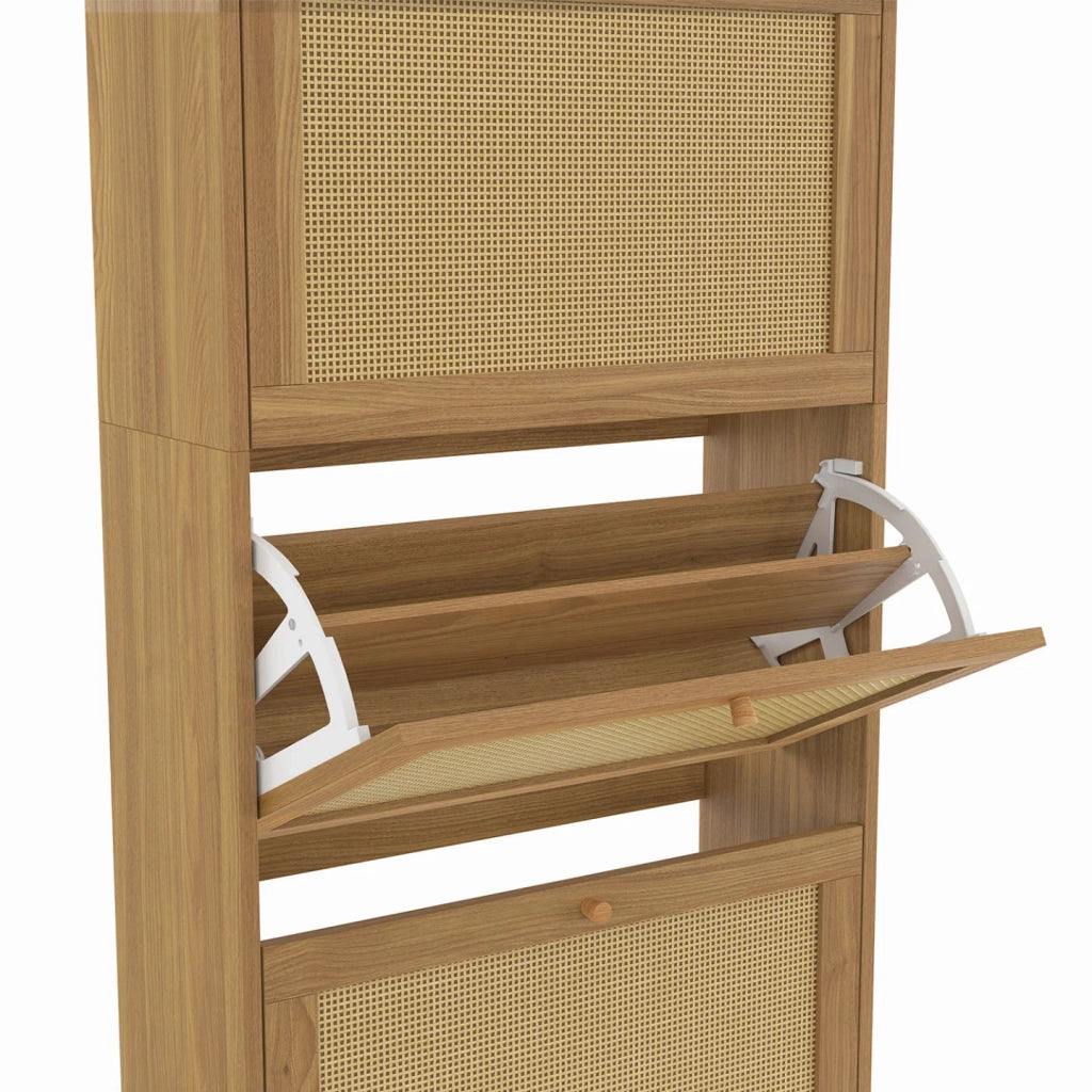 IDMarket - HANAE Scarpiera vintage da 24 pezzi con 4 ante in canna effetto naturale