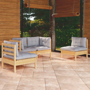 Set Divani da Giardino 4 pz con Cuscini Grigi Massello di Pino cod mxl 38658