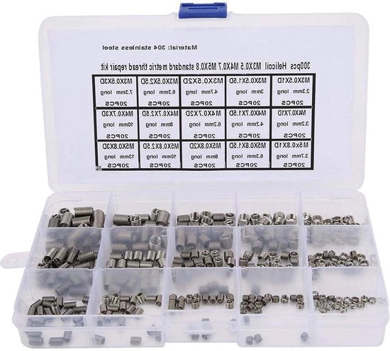 Kit di taglio a vite in acciaio inossidabile - 300 pezzi - riparazione di vite in acciaio inossidabile - M3x05 M4x07 M5x08.
