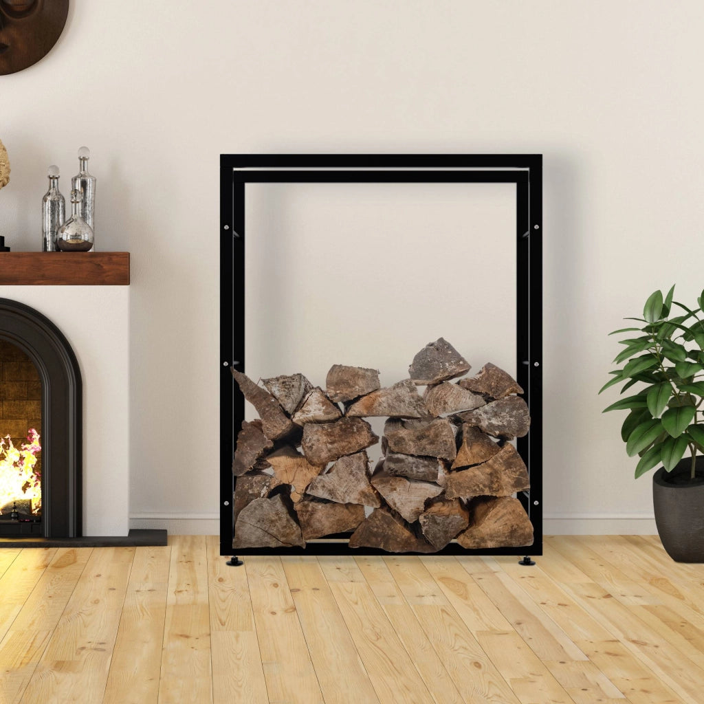 Esclusivo portalegna KERI V2 in metallo nero,25x100x125 cm