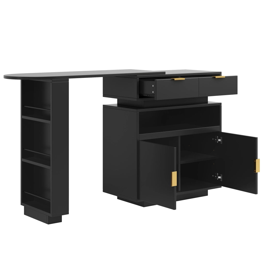 Tavolo da bar allungabile con piano girevole e LED Bluetooth; 115-183x40x99;5 cm; MDF nero