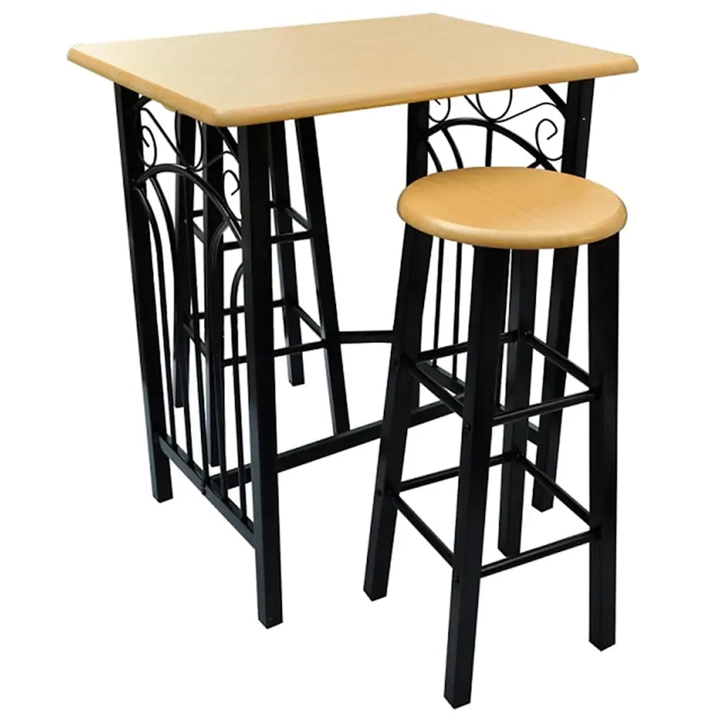 Tavolo e Sgabelli da Bar Set 3 pz in Legno e Acciaio cod mxl 72607