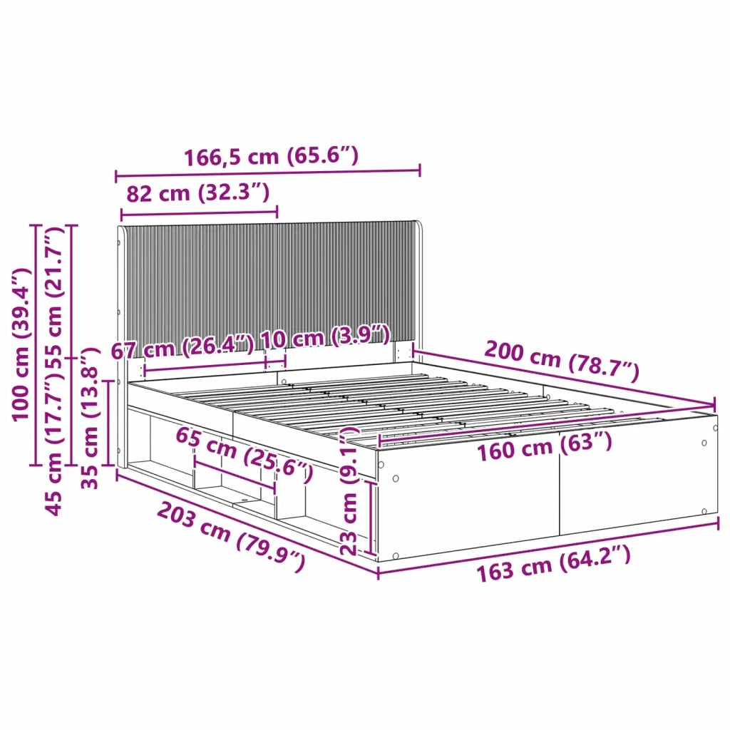 Struttura del letto con stoccaggio e testata 3 pcs 3413831