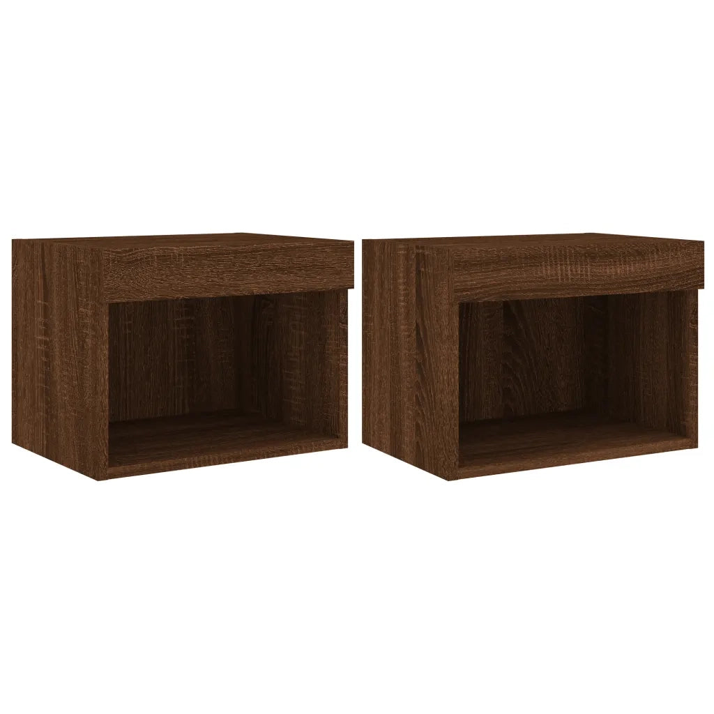 Comodini con Luci LED a Parete 2pz-Set di 2 Tavolino da notte Rovere Marrone 760546