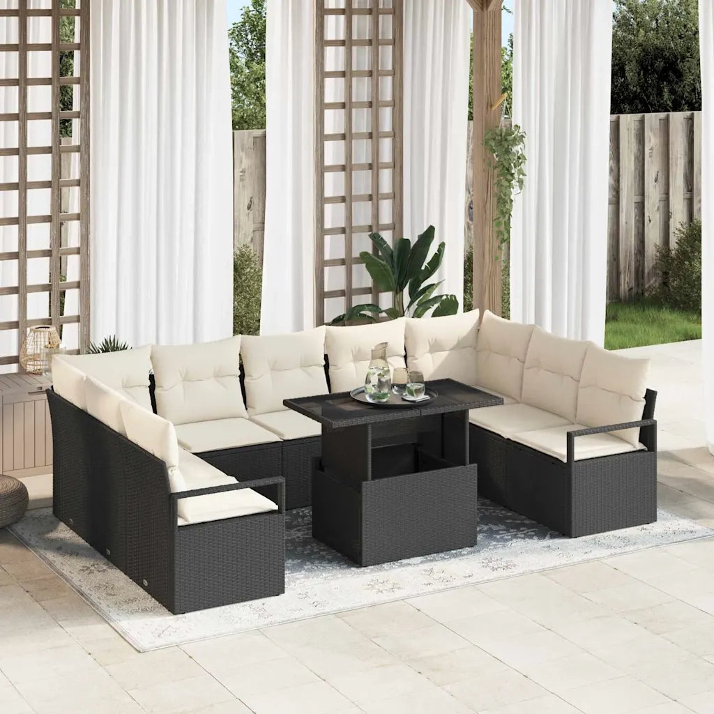 Set Divano da Giardino 10 pcs Nero e crema polyrattan 3348883