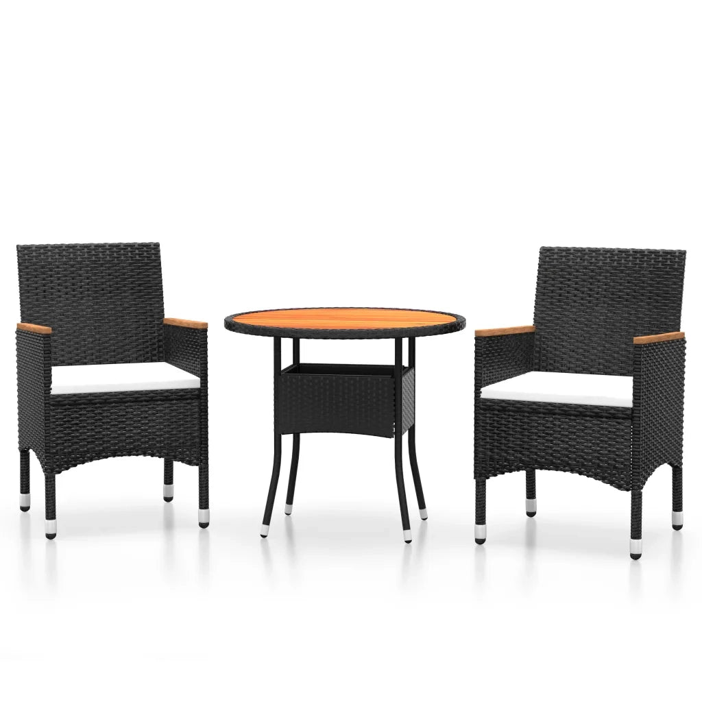 Set da Pranzo per Giardino 3 pz | Set Salotto da Giardino in Polyrattan Nero