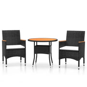 Set da Pranzo per Giardino 3 pz | Set Salotto da Giardino in Polyrattan Nero