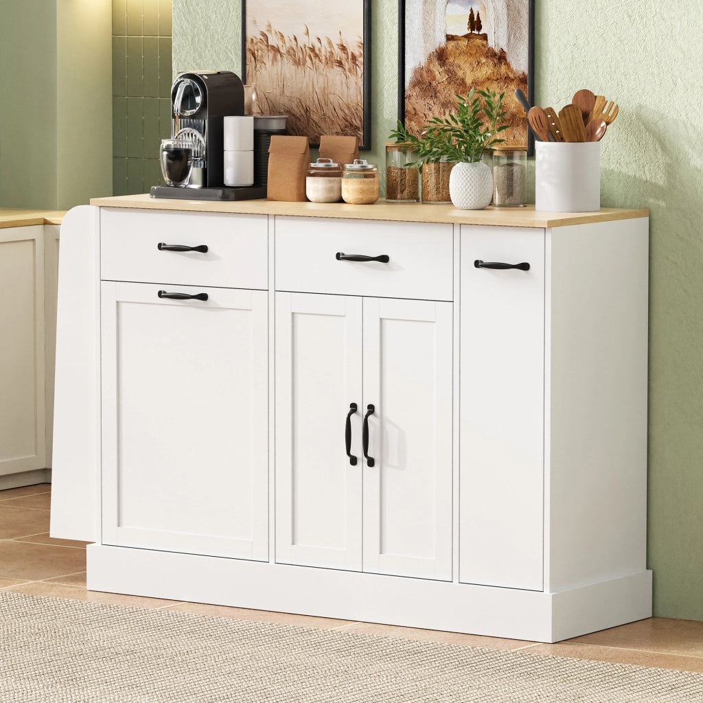 Credenza con ripiani aperti e vano rifiuti; per cucina e sala da pranzo; in MDF; bianco