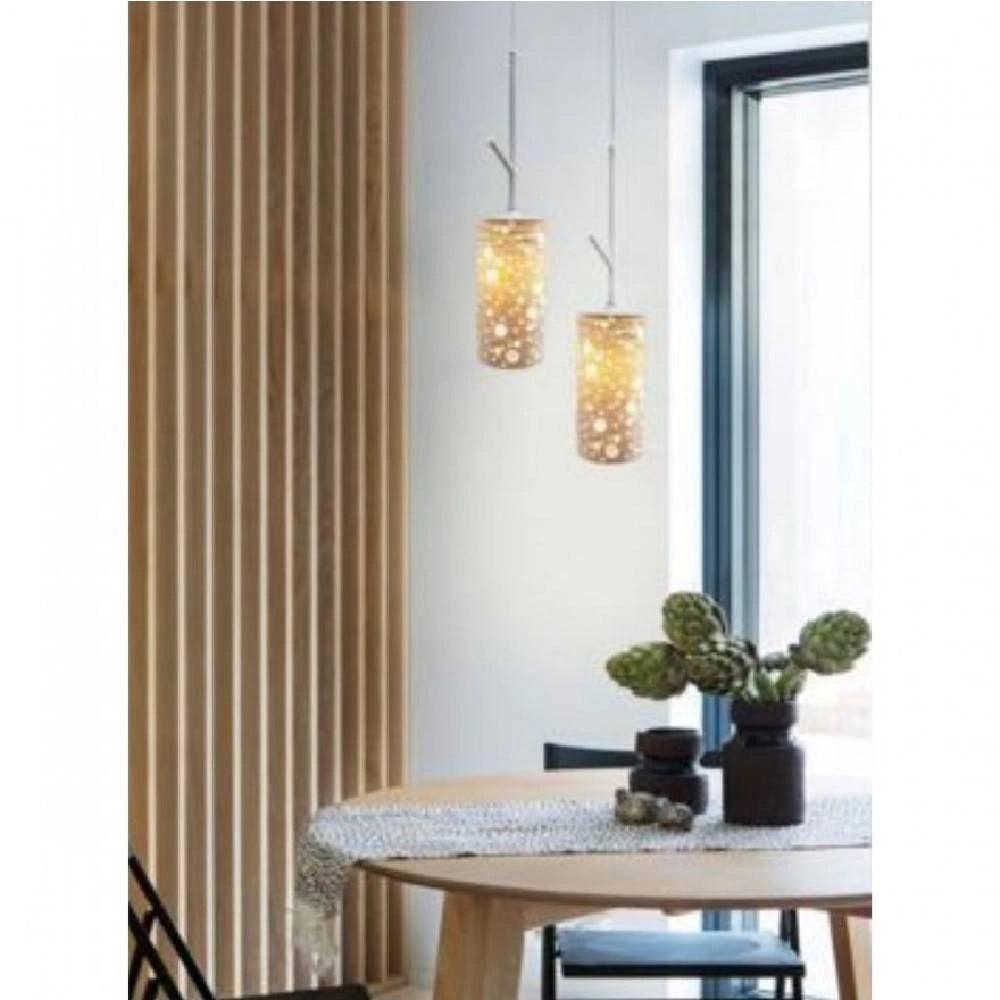 Trade Shop - Lampadario A Sospensione E27 Paralume Cilindro In Ceramica Traforata Bianco Lp21 -