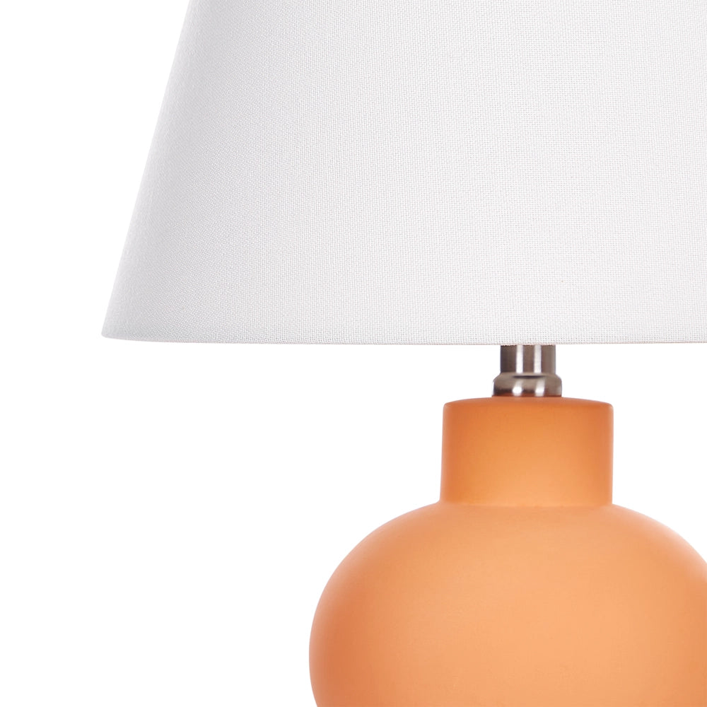 Lampada da tavolo in ceramica arancione con paralume a tamburo in lino base minimalista design stile contemporaneo