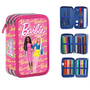 Trade Shop - Astuccio Completo 44pz A 3 Zip Cerniere Con Pennarelli Giotto Grafica Barbie Scuola 690730 -