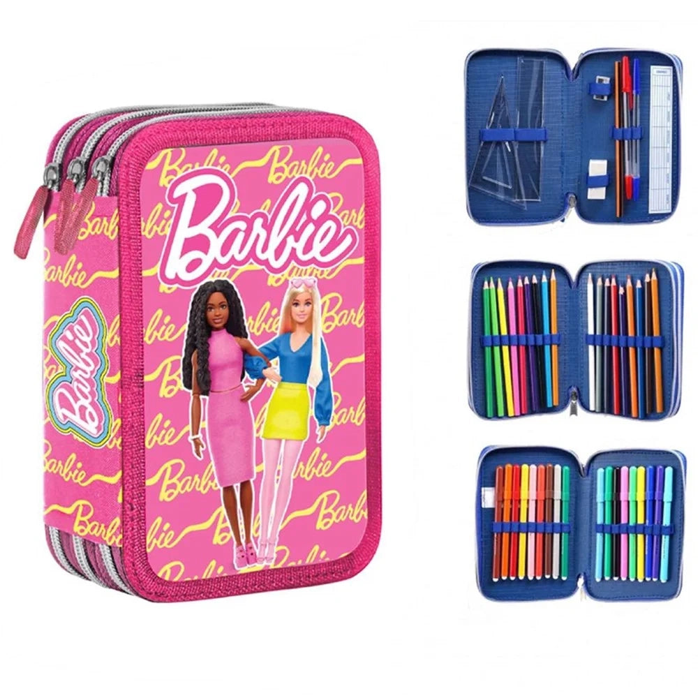 Trade Shop - Astuccio Completo 44pz A 3 Zip Cerniere Con Pennarelli Giotto Grafica Barbie Scuola 690730 -