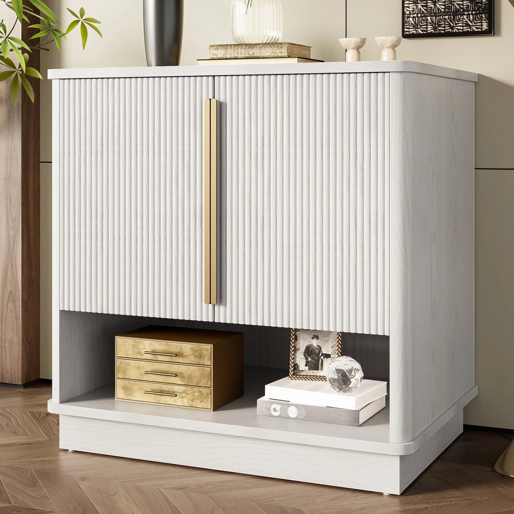 Scarpiera Moderna Bianca ¨C MINIMAL ¨C 2 Ante, Ripiano Aperto, Legno, 60x40x61 cm