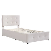 Letto imbottito con cassetti singolo 90×200 cm con rete e testiera; senza materasso; velluto; beige