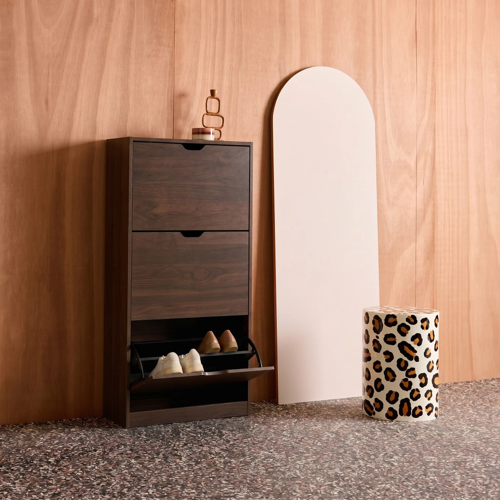 Scarpiera in legno, 3 ante, noce