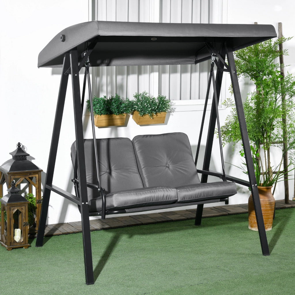 Dondolo da Giardino 2 Posti con Tetto Regolabile e Cuscini ¨C MINIMAL ¨C Antracite, 145x116x172 cm