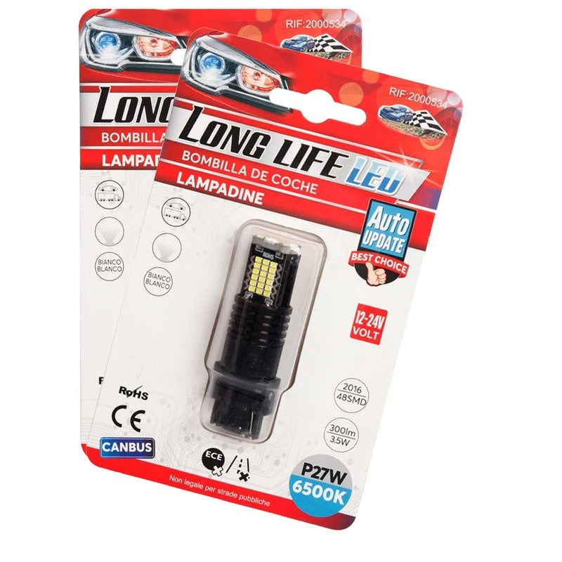 2 Pezzi LED 3157 T25 P27/W 54mm Lampade Auto Camion 12V 24V Canbus 48 SMD 2016 300lm 3.5W Mono Filamento Bianco 6500K