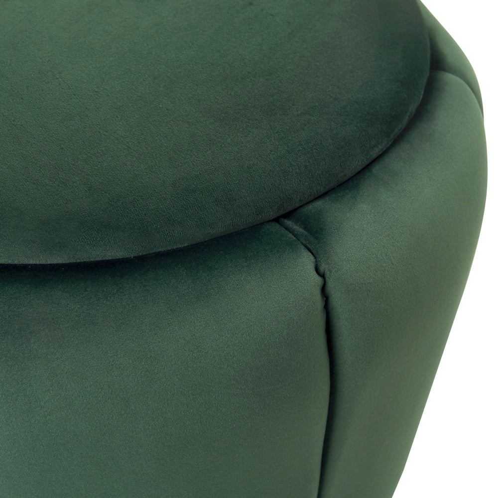 Pouf Velluto Verde Rivestimento Base Dorata ø 43 x 37 cm Poggiapiedi Glamdoratous