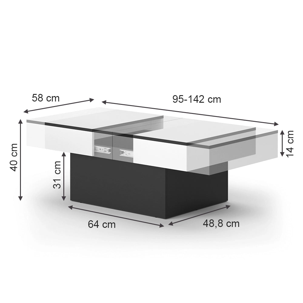 Vicco Tavolino salotto Nero 95 x 58 cm Estensibile