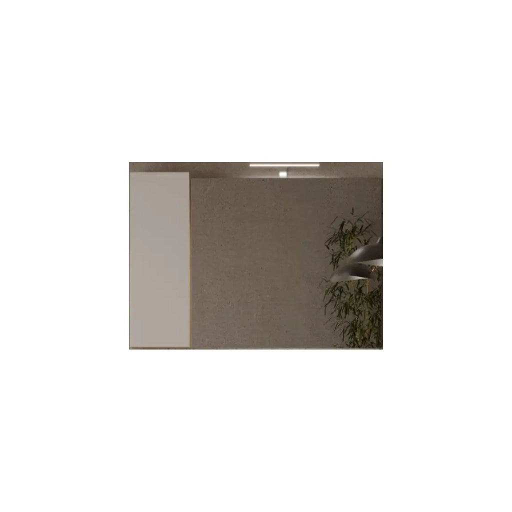 Specchio design con vano portaoggetti, 110x75 cm, collezione BURA, colori bianco lucido e rovere chiaro