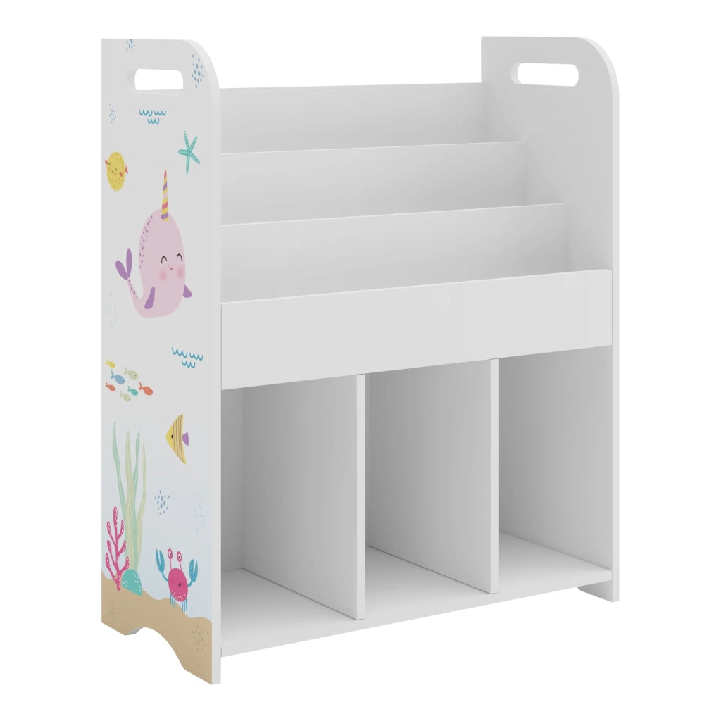 Scaffale dal design senza tempo per soggiorno camera da letto mobile contenitore per bambini 75 x 62 x 29 cm bianco con motivo oceano 03_0011215