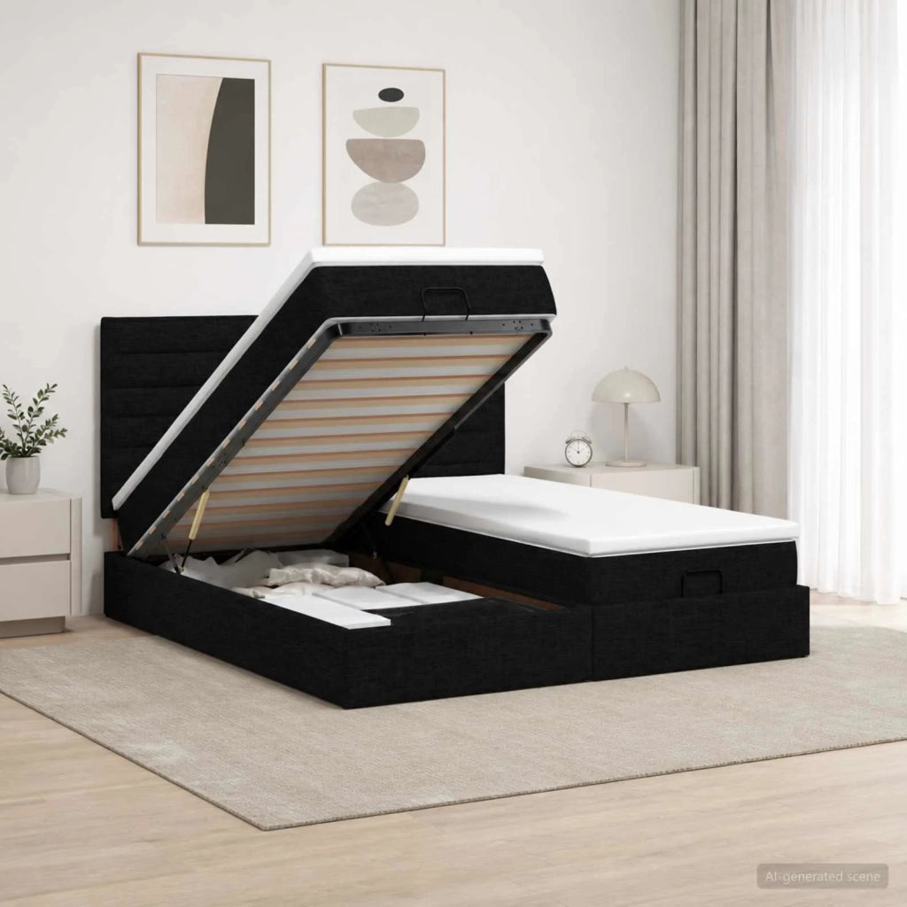 Letto Ottomano con Materasso e LED Nero 160 x 200 cm Tessuto 3458411
