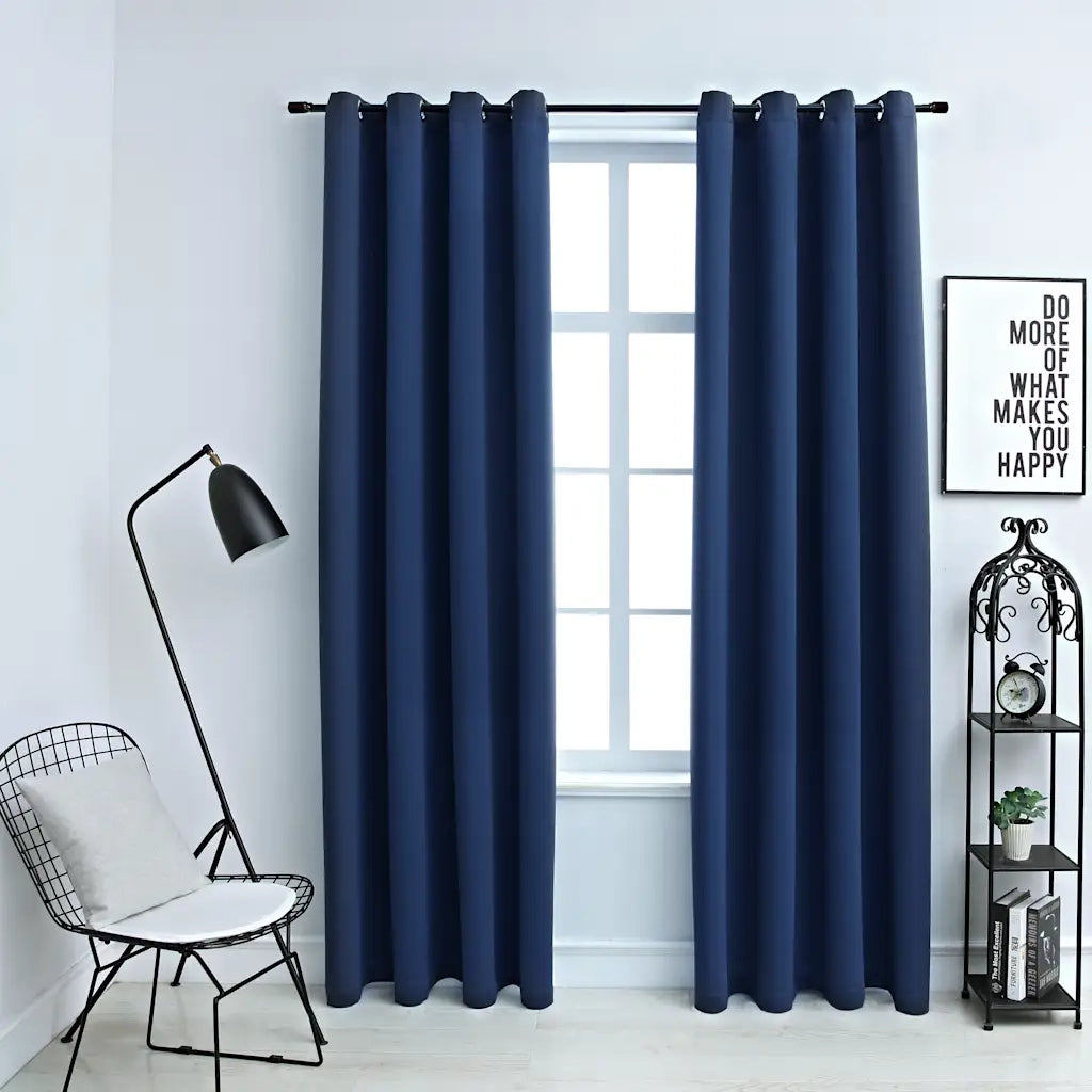 Tende Oscuranti | Tende Blackout con Anelli in Metallo 2 pz Blu 140x245 cm