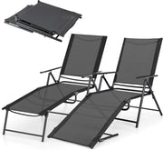 Set di 2 Sedie a Sdraio Pieghevolecon Schienale Regolabile e Poggiapiedi, Capacità di Carico 150 kg, Lettino Prendisole da Giardino Ideali per Patio, Giardino e Piscina, Nero
