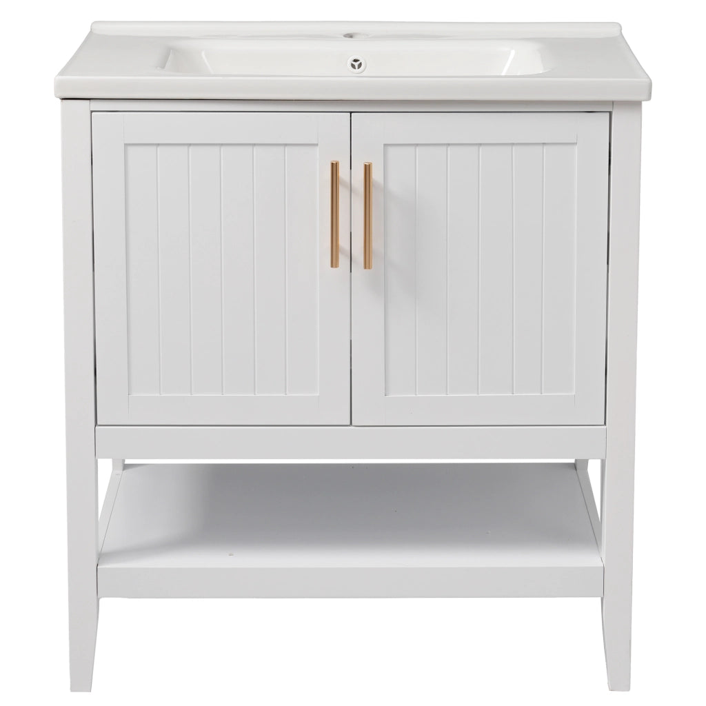 Mobile sottolavabo con lavabo in ceramica - per bagno - in MDF - 80 x 47 x 89 cm - bianco