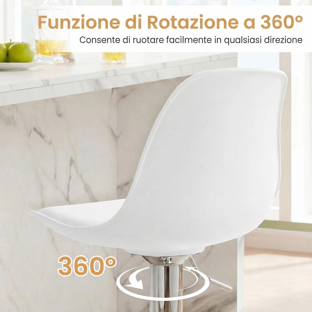 Set da 2 Sgabelli da Bar, Sedie da Banco alte Rivestite in Ecopelle con Schienale, Sedili Imbottiti e Poggiapiedi, Sgabelli Girevoli Regolabili per Bar Domestici e Isole Cucina (Bianco)
