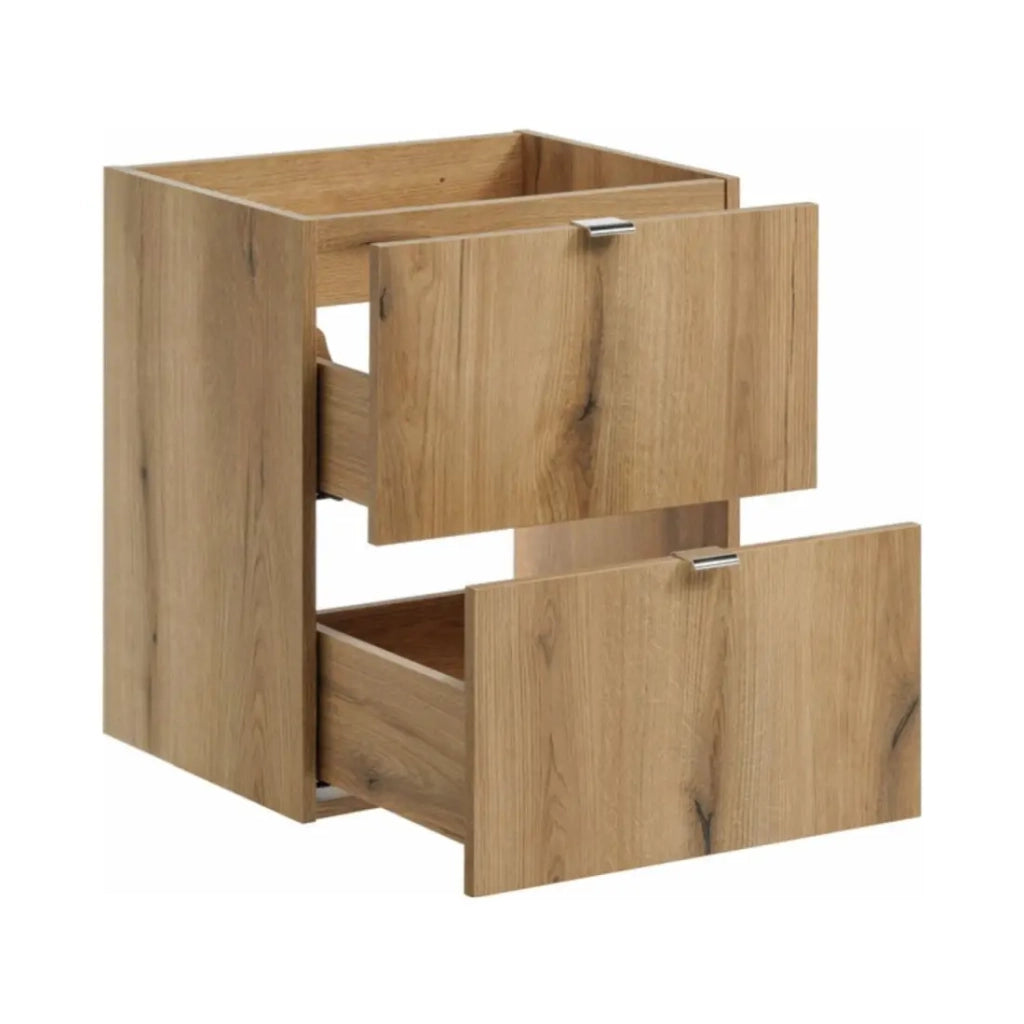 Set bagno sospeso VANO effetto rovere e nero 50cm: mobile sottolavabo con cassetti + piano per lavabo