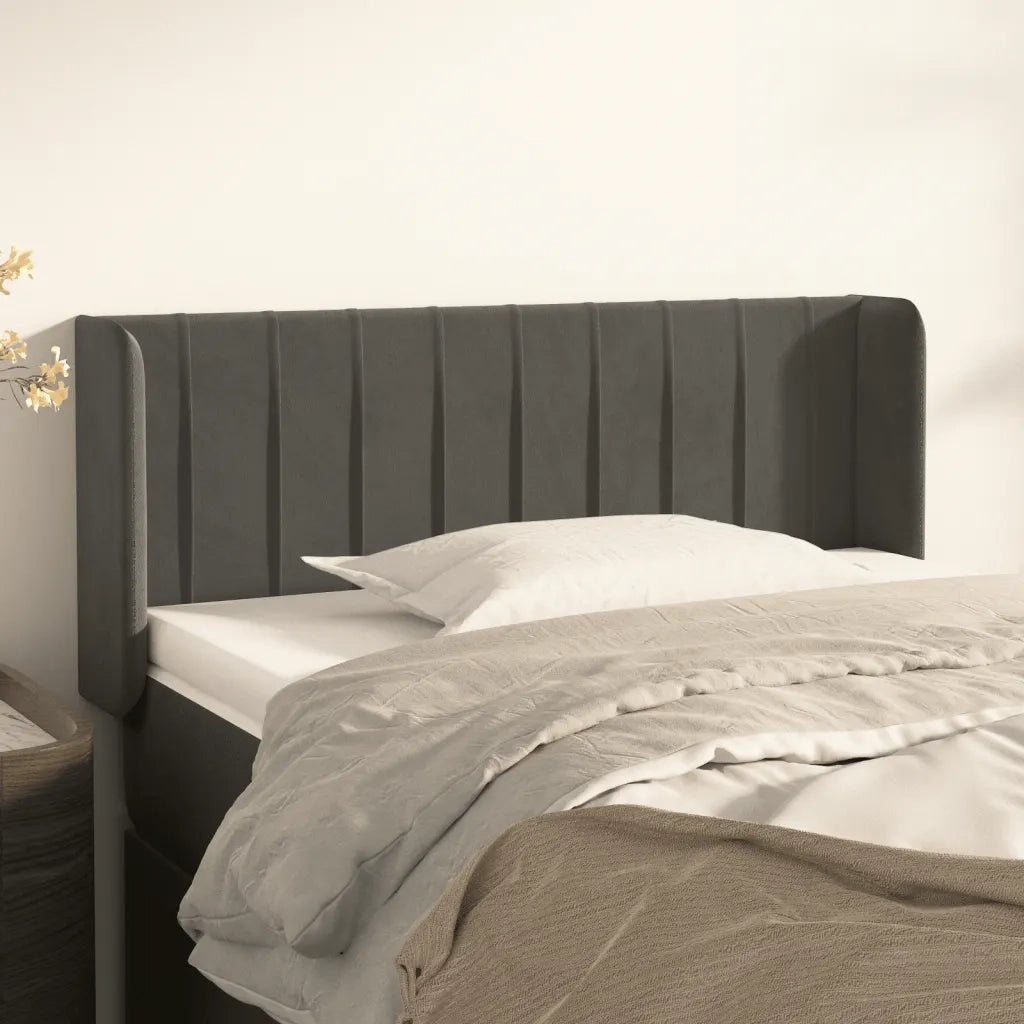 Testiera | Testata ad Orecchio Grigio Scuro 83x16x78/88 cm in Velluto