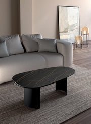 Tavolino Dolmen con top in ceramica marmo nero portoro e struttura in metallo nero - Stones