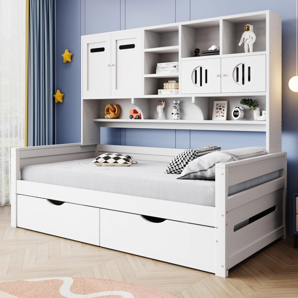 Letto sofa con contenitore in legno bianco 90x200 cm