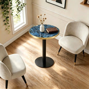 Tavolino basso rotondo con piano effetto marmo e bordo dorato, base metallica stabile, per soggiorno, 60 × 73,7 cm