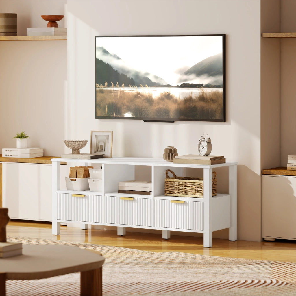 Mobile TV con 3 cassetti e 3 ripiani aperti per TV 43-55 pollici ¨C Minimal ¨C Bianco 120x39.5x50 cm