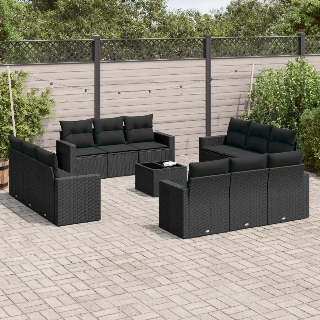 Set Divani da Giardino 13pz con Cuscini Nero in Polyrattan 3251112