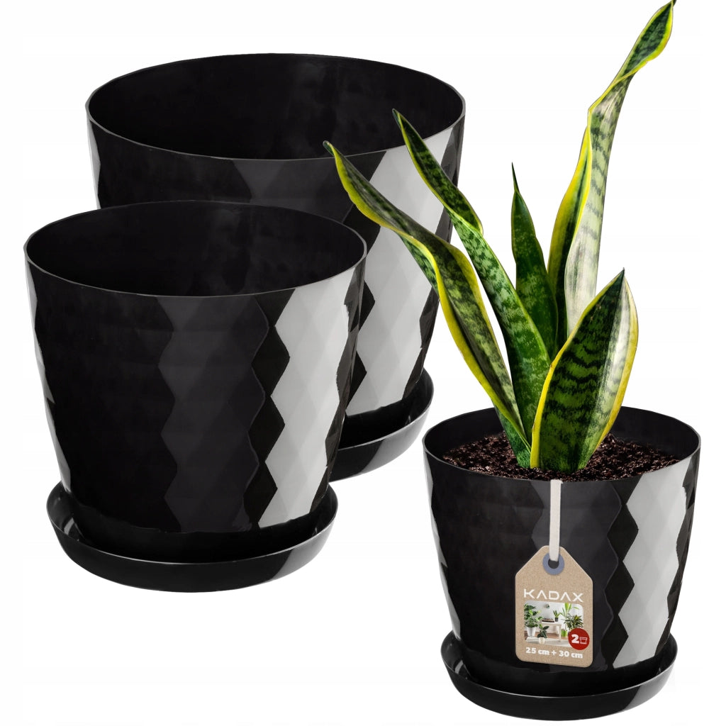 Vaso da fiori KADAX, fioriera, coperchio, 25+30 cm, supporto per fiori, plastica nera, 2 pezzi.