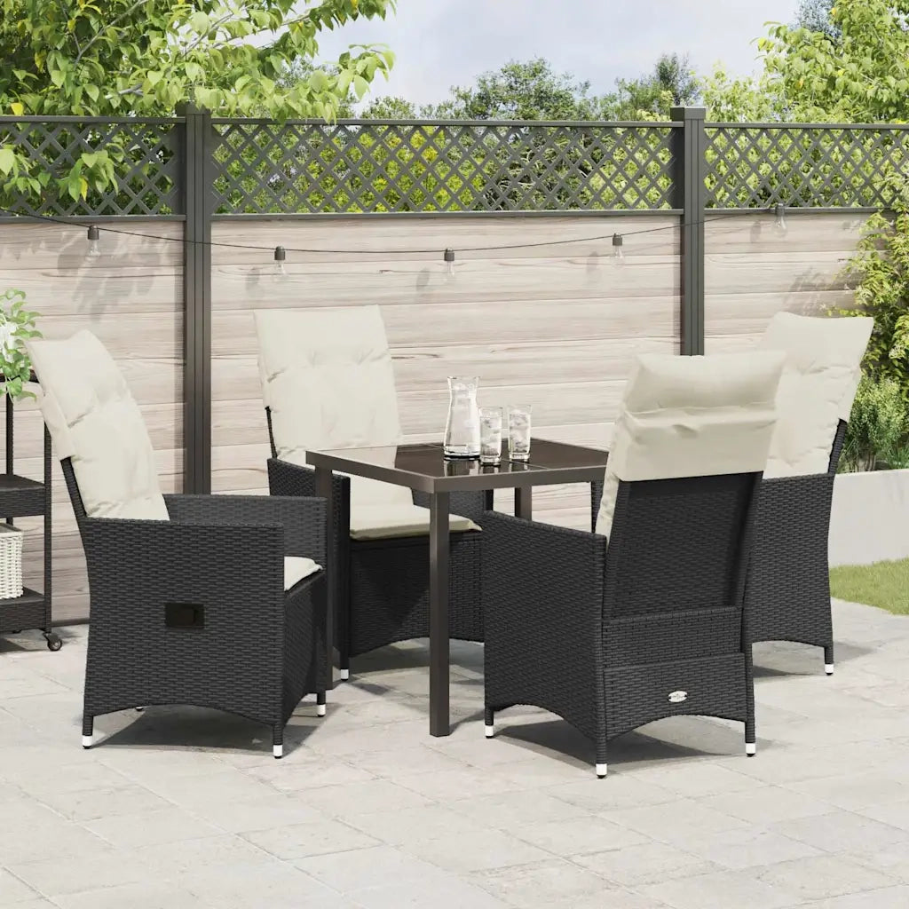 Set da Pranzo per Giardino con cuscino 5 pcs Nero polyrattan