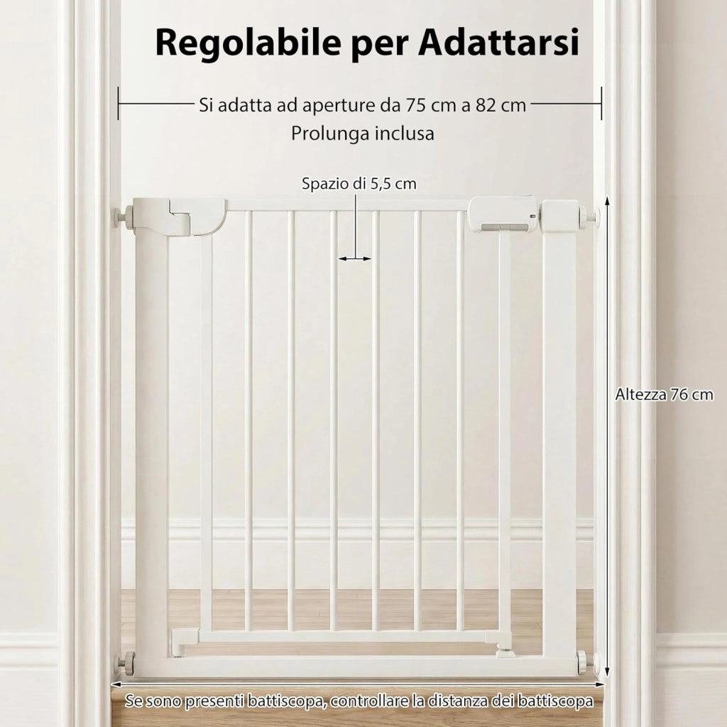 Cancelletto di Sicurezza per Bambini, con Sistema di Chiusura Automatica, Recinto Sicurezza Neonati Animali Domestici, per Porte 75-82 cm (Bianco)