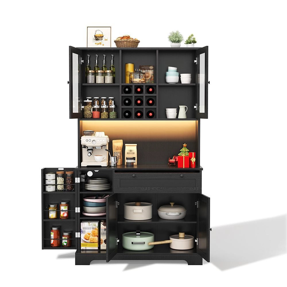 Armadio da cucina alto - Xylo - 180x105x40cm - Vetrina con illuminazione LED e ripiani regolabili