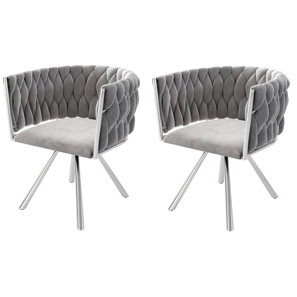 Set di 2 sedie da pranzo girevoli 360° in velluto grigio con struttura in metallo