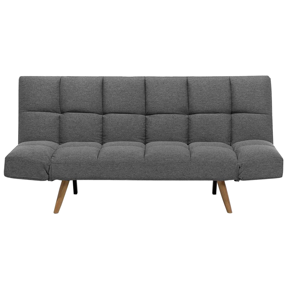 Divano Letto In Tessuto Beige Imbottito A 3 Posti Con Schienale Reclinabile Quadrato Trapuntato
