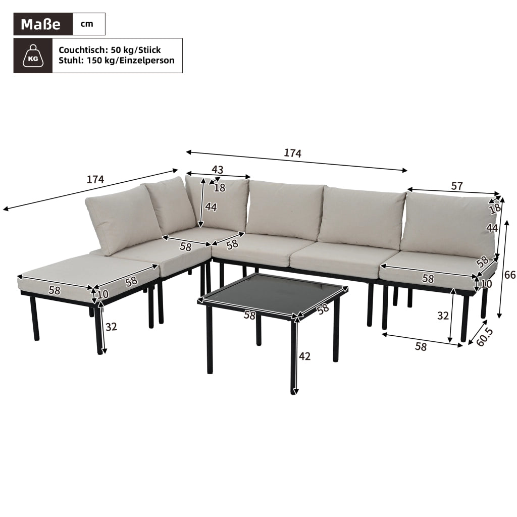 Set Lounge da Giardino 6 Pezzi con Cuscini ¨C MINIMAL ¨C Beige, Fune, Piano in Vetro
