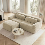 Divano modulare angolare 204x179x73 cm in tessuto plush cachi chiaro; senza montaggio