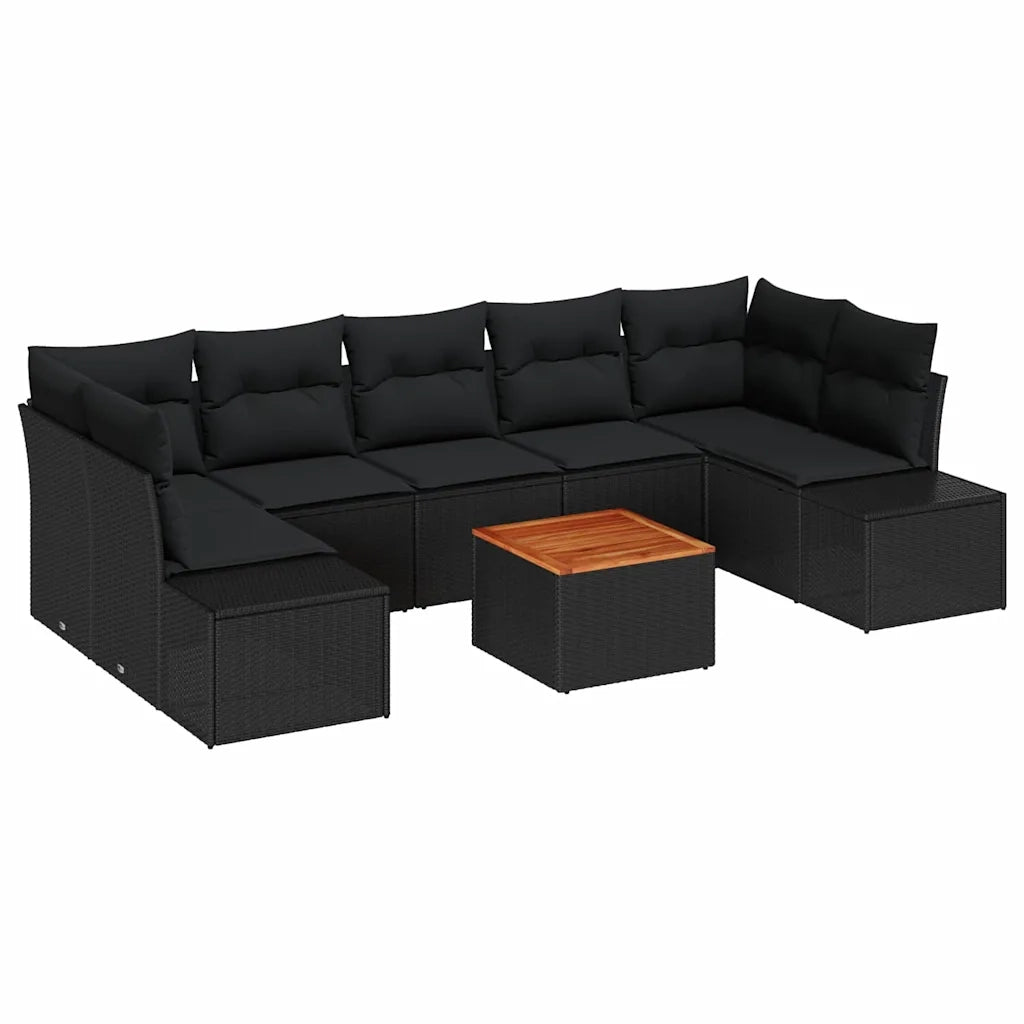 Set Divano da Giardino con archiviazione 8 pcs Nero polyrattan