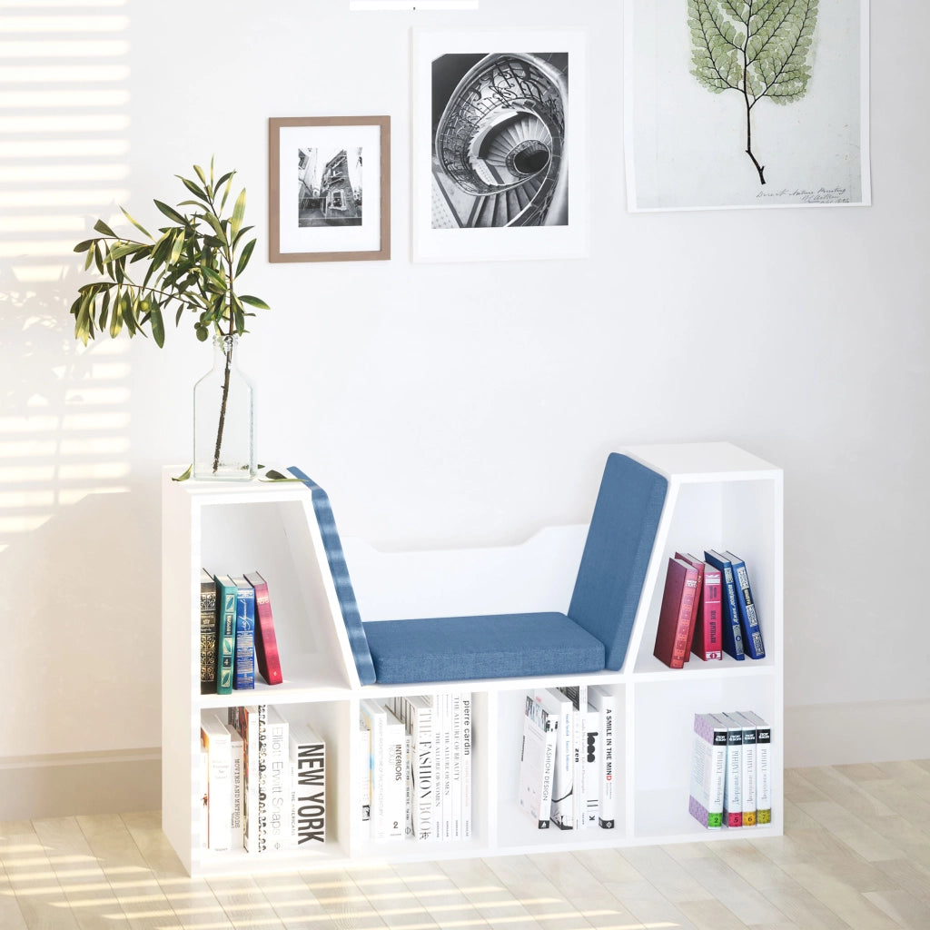 Libreria con seduta scaffale 6 cubi ¨C zephmum ¨C 102x30x61 cm bianco e blu