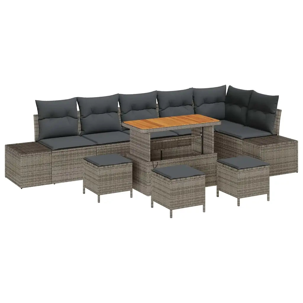 Set Divano da Giardino con cuscino 10 pcs Grigio polyrattan