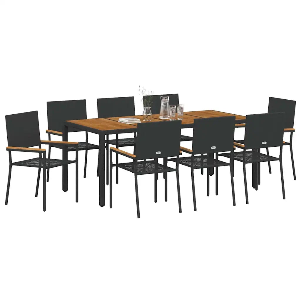 Set da Pranzo per Giardino 9 pcs Nero polyrattan 3365412